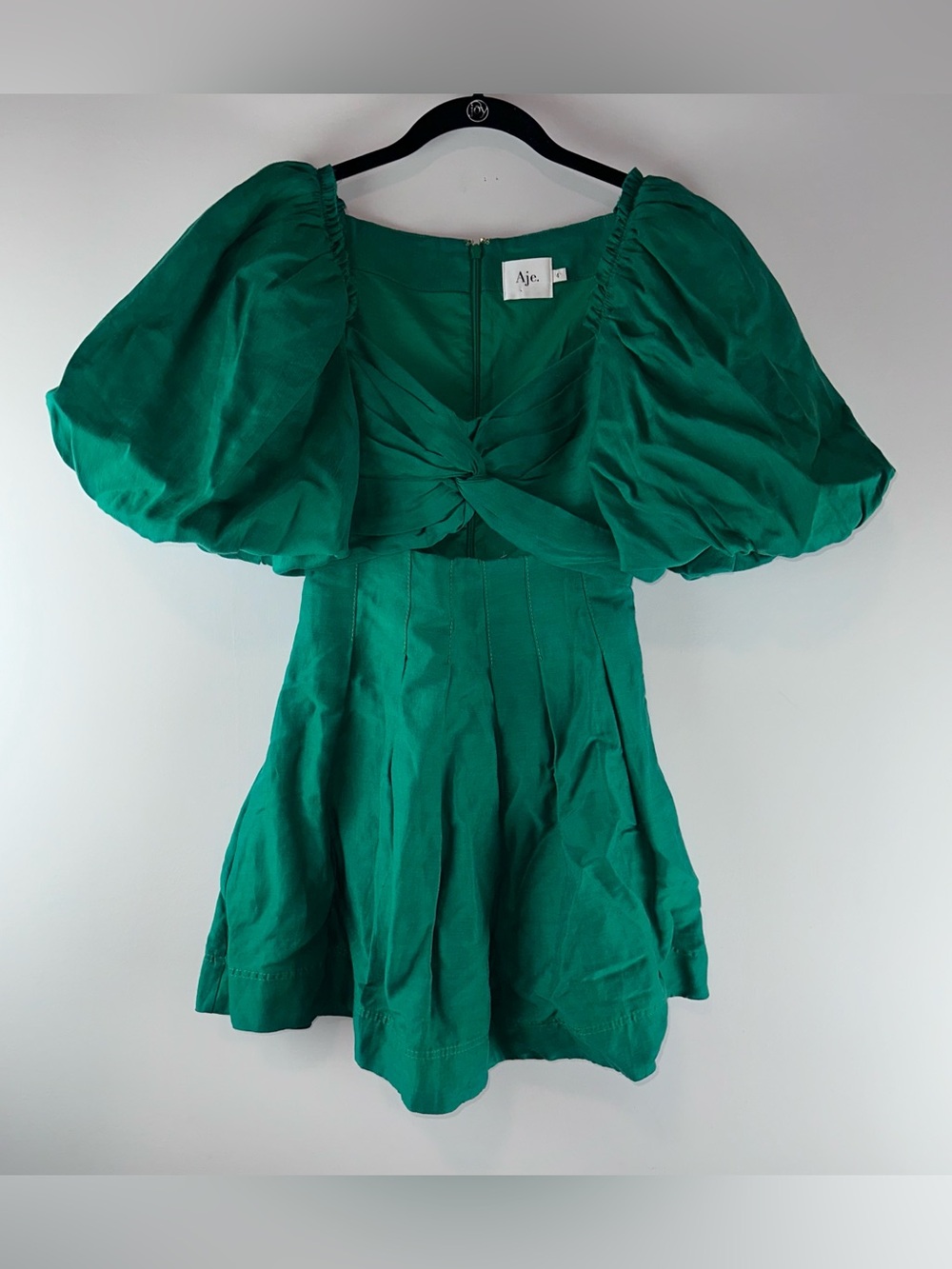 Aje Emerald Puff Sleeve Cutout Linen Blend Flare Green Mini Dress Size 4